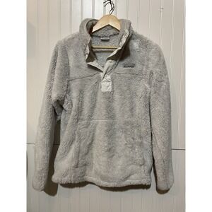 Columbia Sherpa Womens‎ Grey Hooded Fleece Large 1/4 Button Pullover